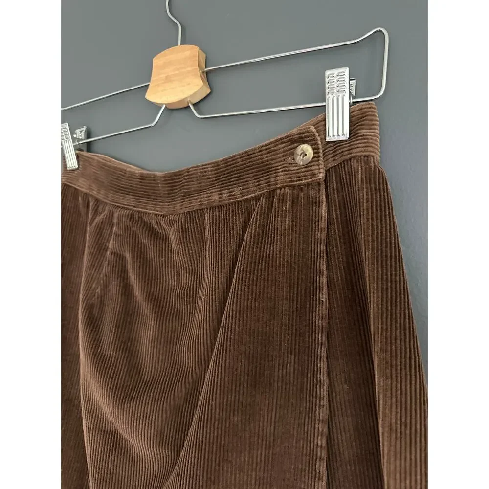 Vintage Academia Bridgewater Brown Corduroy Wrap Skort Skirt Short Size 10